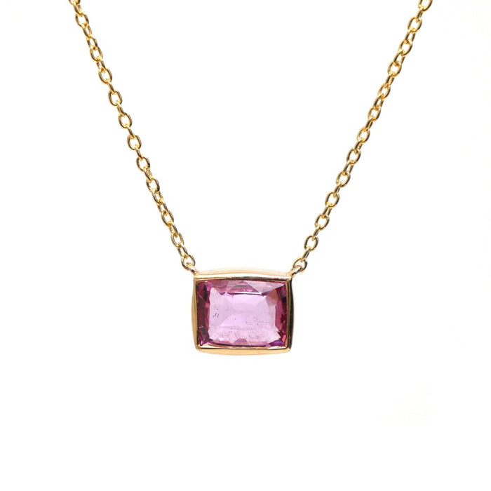 Elegant Cushion Shape Pink Sapphire 18K Yellow Gold Necklace