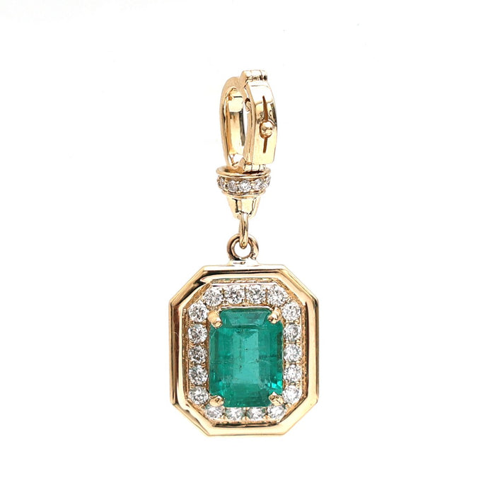 Octagon Emerald Diamond Halo 18K Yellow Gold Pendant Necklace