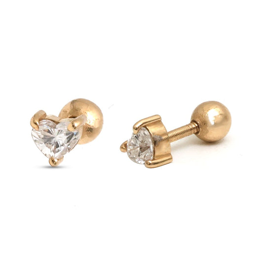 Heart Solitaire 14K (18k Custom)  Natural Diamond Yellow Gold Stud Earrings
