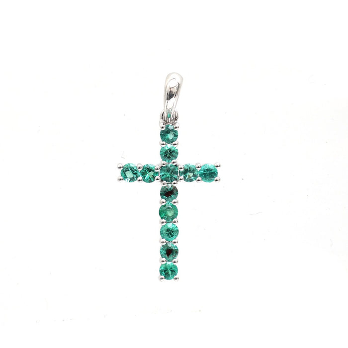 Emerald Cross 18K White Gold Pendant Necklace
