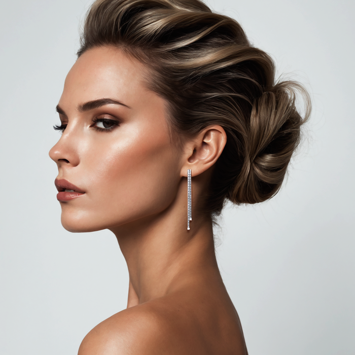 Double Row Diamond Push Back Earrings in 18K White Gold