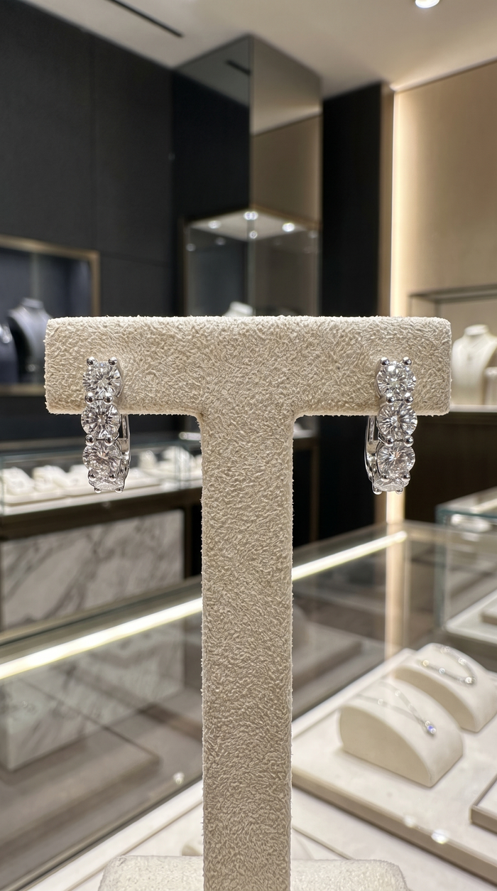 Four Prong Lever Back Diamond Earrings in 18K White Gold
