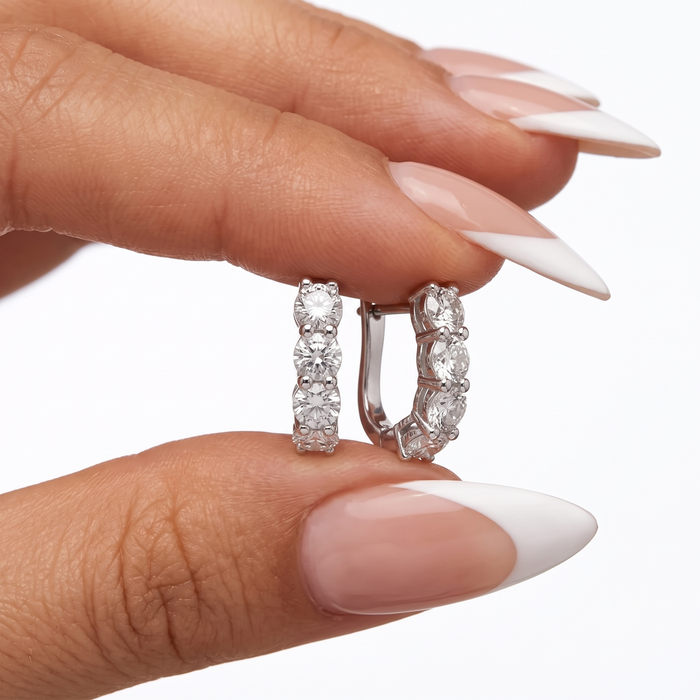 Four Prong Lever Back Diamond Earrings in 18K White Gold