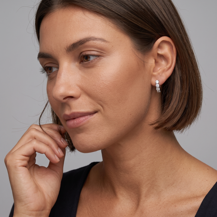 Four Prong Lever Back Diamond Earrings in 18K White Gold