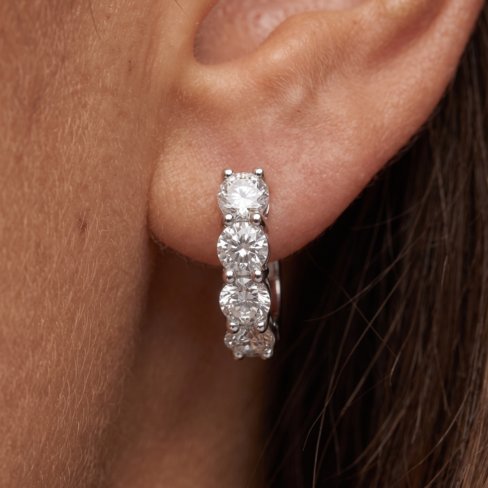 Four Prong Lever Back Diamond Earrings in 18K White Gold