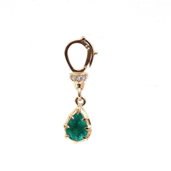 Teardrop Emerald Diamond Accent 18K Yellow Gold Pendant Necklace