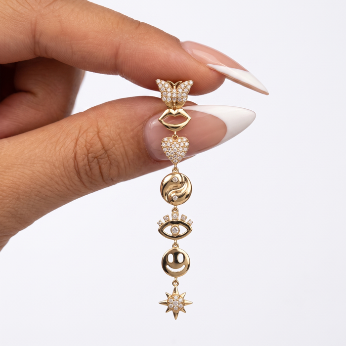Whimsical Pave Detailing Symbol Drop Earrings in 14K Yellow Gold