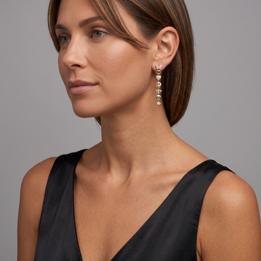 Whimsical Pave Detailing Symbol Drop Earrings in 14K Yellow Gold