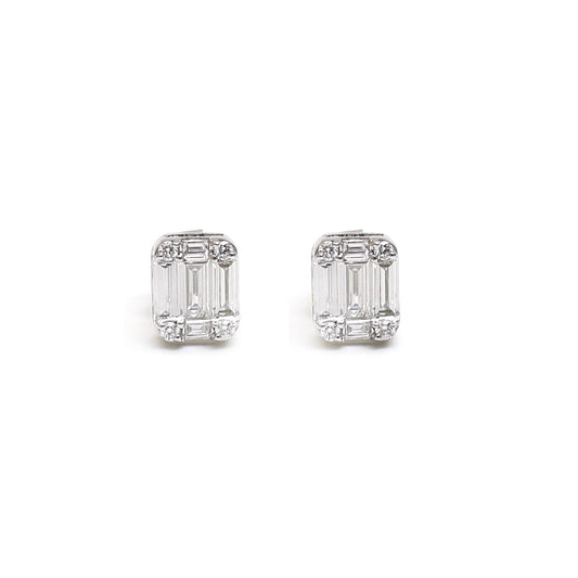 Emerald Cut 18K Natural Diamond White Gold Stud Earrings