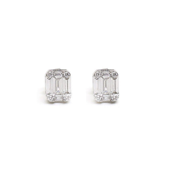 Emerald Cut 18K Natural Diamond White Gold Stud Earrings