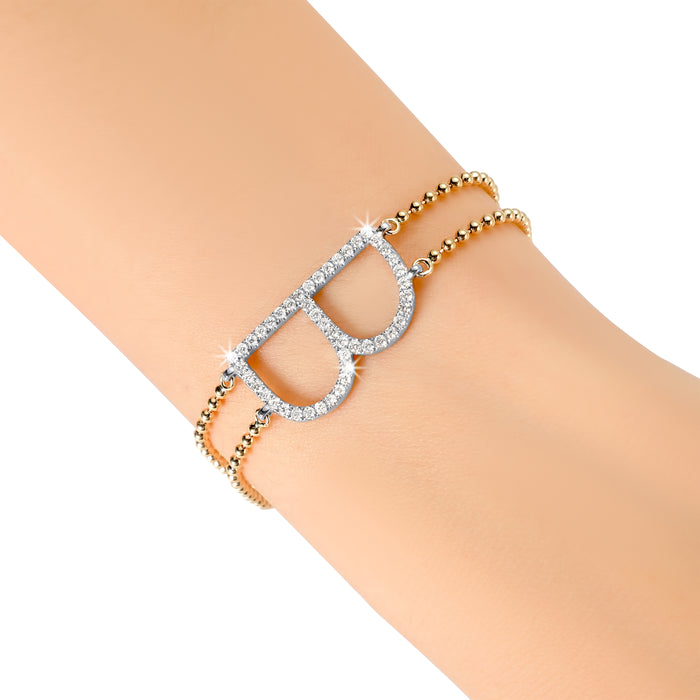 Diamond Studded B Initial Pendant Bracelet in 14K Gold