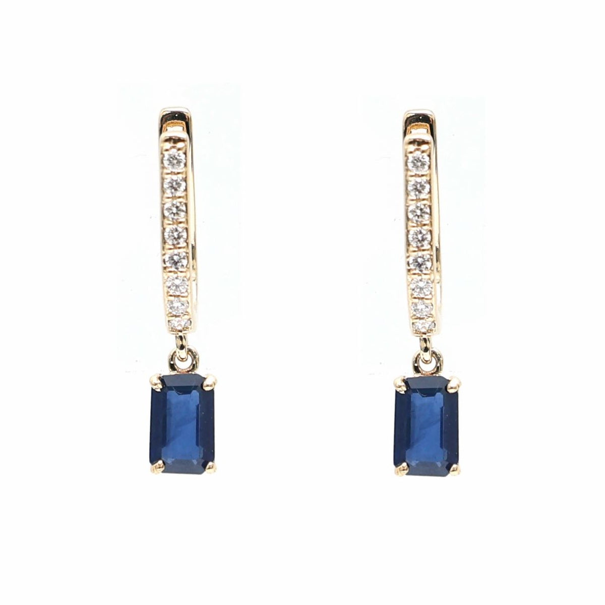Midnight Line Blue Sapphire Diamond Drop Earrings in 18K Yellow Gold