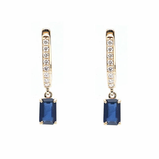 Midnight Line Blue Sapphire Diamond Drop Earrings in 18K Yellow Gold
