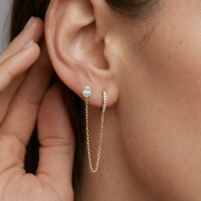 Pear Diamond Chain Link Drop Earrings in 14K Yellow Gold