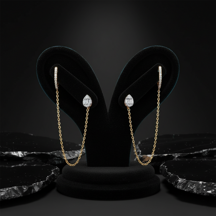Pear Diamond Chain Link Drop Earrings in 14K Yellow Gold