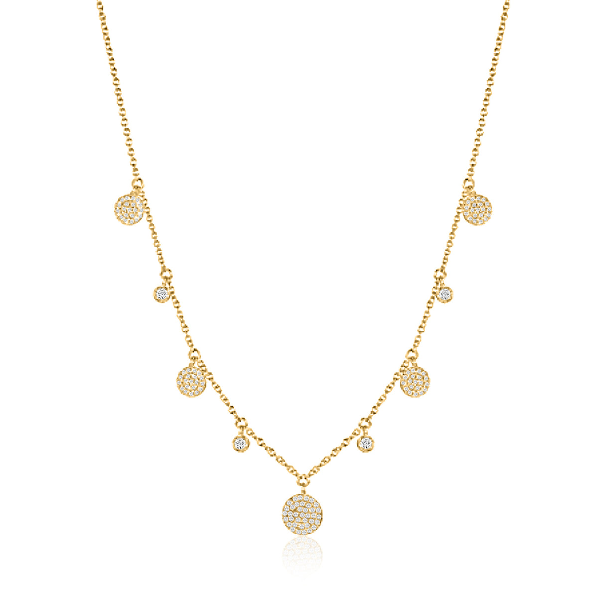Pave Diamond Disc Drop Necklace in 14K Yellow Gold