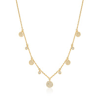 Pave Diamond Disc Drop Necklace in 14K Yellow Gold