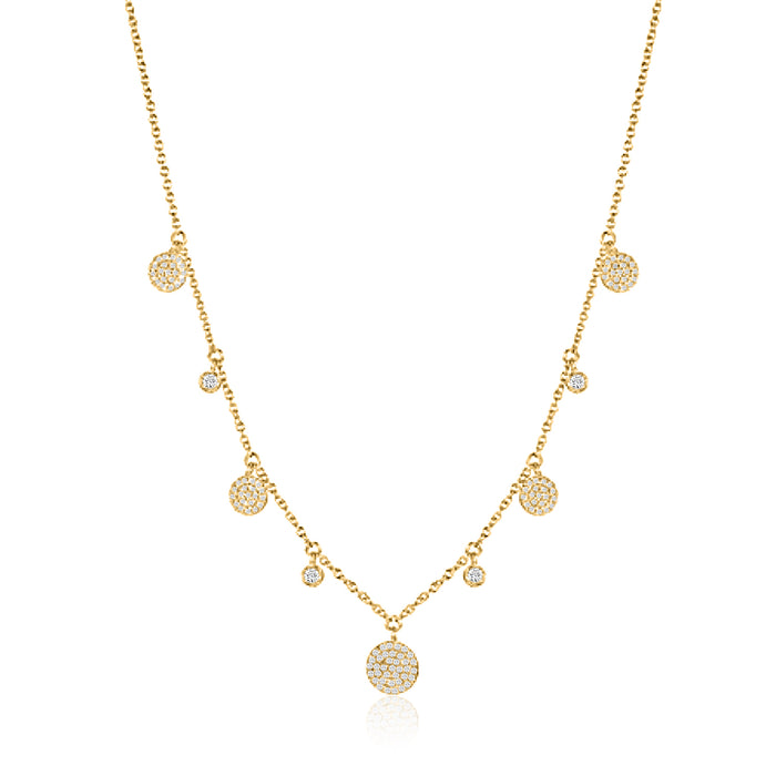 Pave Diamond Disc Drop Necklace in 14K Yellow Gold
