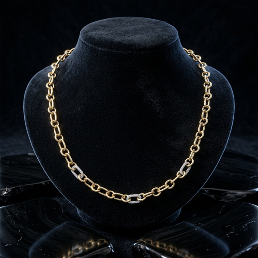 Accented Diamond Link Chain Necklace in 14K Yellow Gold