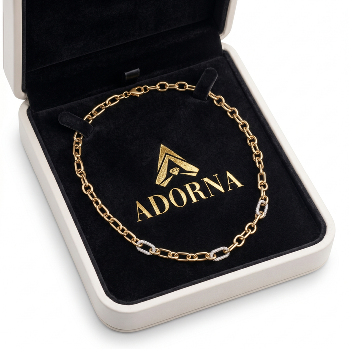 Accented Diamond Link Chain Necklace in 14K Yellow Gold