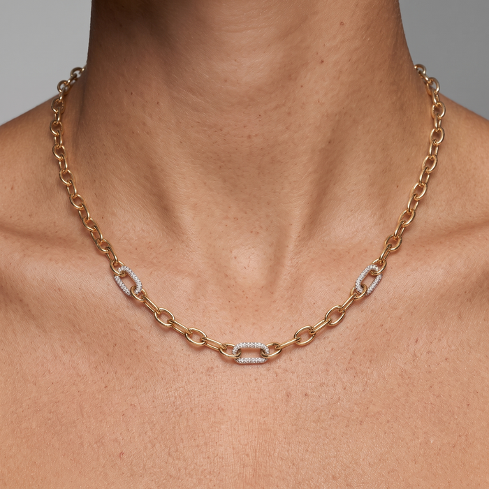 Accented Diamond Link Chain Necklace in 14K Yellow Gold