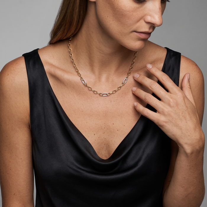Accented Diamond Link Chain Necklace in 14K Yellow Gold