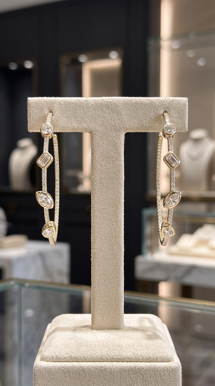 Spring Bloom Hoops Diamond Earrings in 14K Yellow Gold