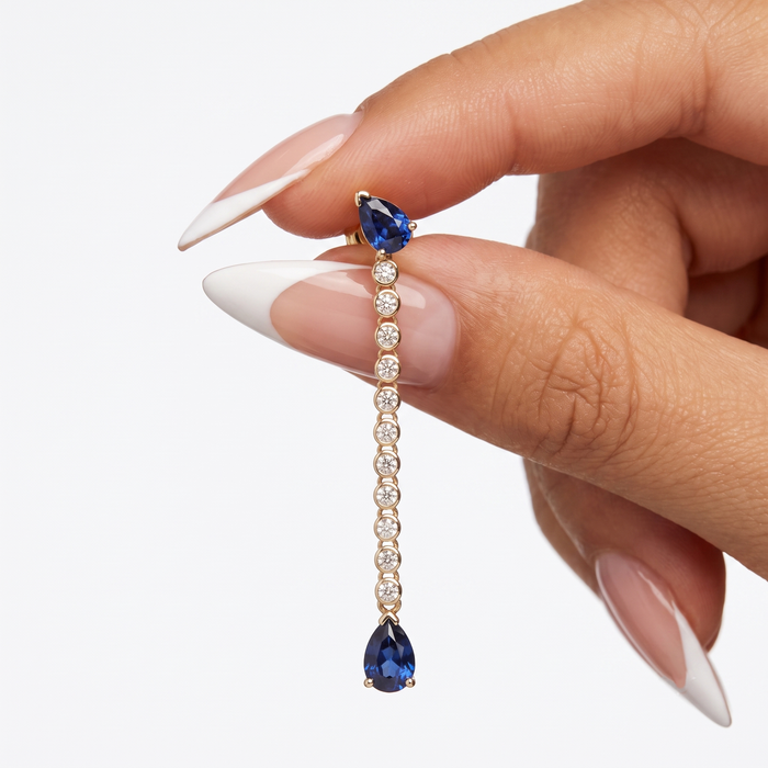 Sapphire Diamond Pear Drop Earrings in 14K Yellow Gold