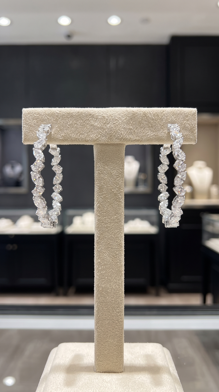 Marquise Cut Inside Out Diamond Hoop Earrings in 18K White Gold