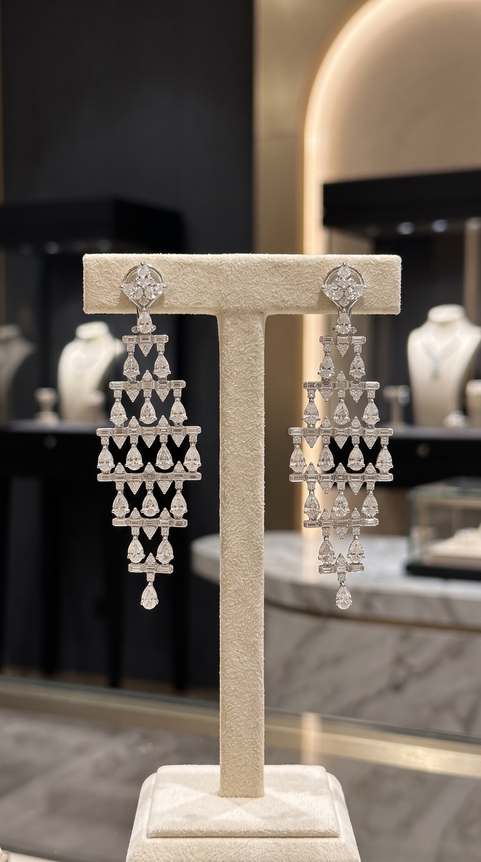 Luxury Pear Cut Baguette Diamond Dangle Earrings