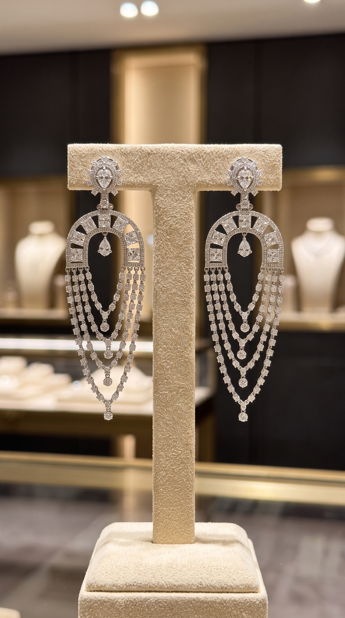 Multi Layered Chandelier Drop Earrings in 14K White Gold