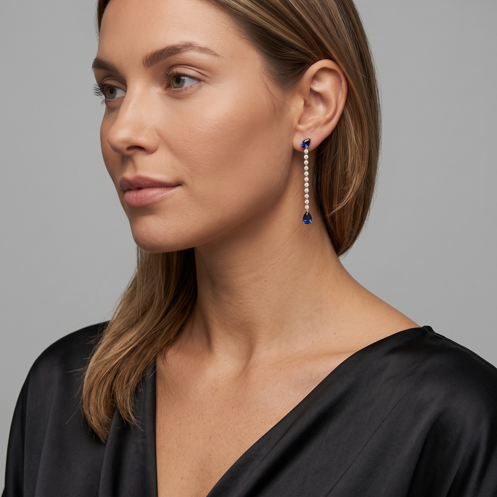 Sapphire Diamond Pear Drop Earrings in 14K Yellow Gold