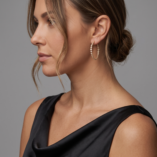 Marquise Round Cut Diamond Hoop Earrings in 14K Yellow Gold