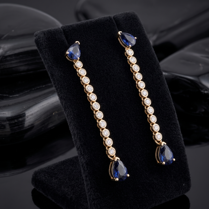 Sapphire Diamond Pear Drop Earrings in 14K Yellow Gold