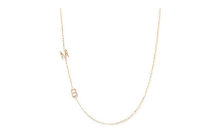 Asymmetrical Initial M B Necklace in 14K Yellow Gold