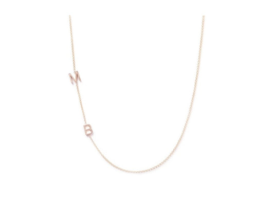Asymmetrical Initial M B Necklace in 14K Yellow Gold