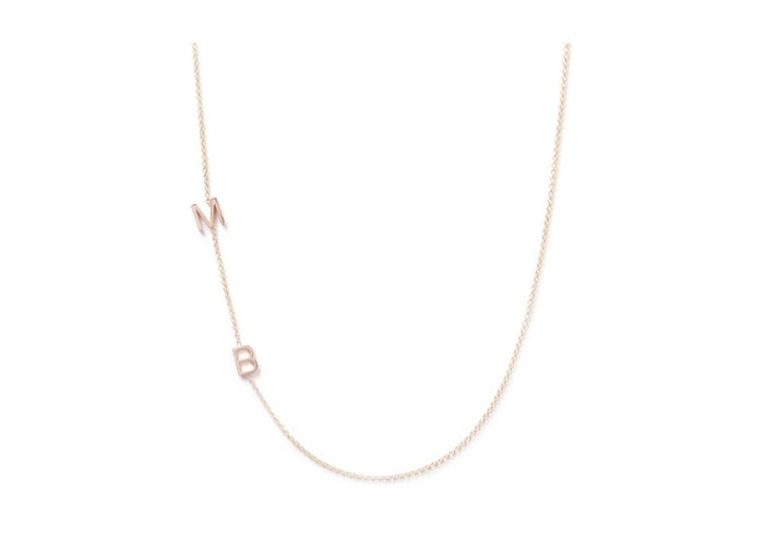 Asymmetrical Initial M B Necklace in 14K Yellow Gold