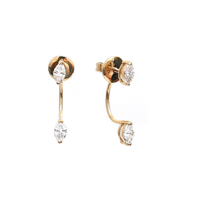 Natural Diamond 14K (18K Custom) Front Back Drop Stud Earrings Yellow Gold