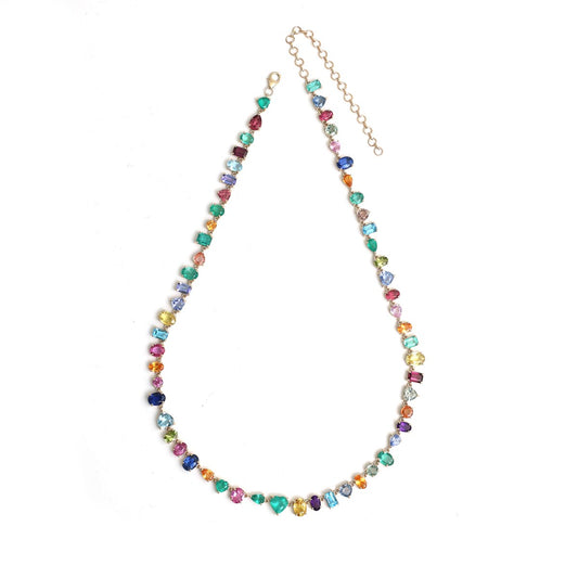 Elegant Mixed Shape Rainbow Gemstone 14K (18k Custom) Yellow Gold Statement Necklace