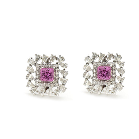 Pink Sapphire Luxe 18K Natural Diamond White Gold Stud Earrings
