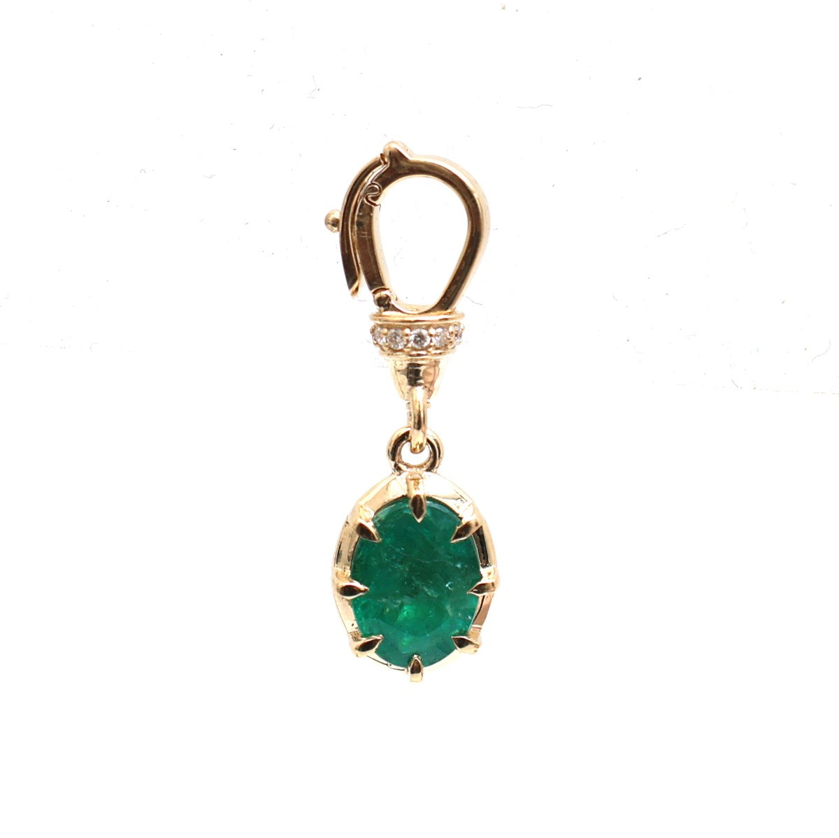 Oval Emerald Solitaire 18K Yellow Gold Drop Pendant Necklace