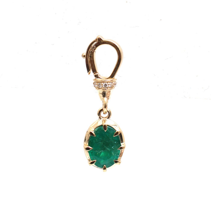 Oval Emerald Solitaire 18K Yellow Gold Drop Pendant Necklace