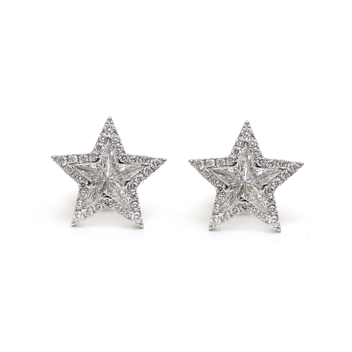 Natural Diamond Star 18K White Gold Stud Earrings