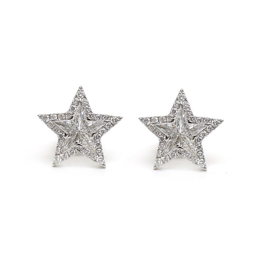 Natural Diamond Star 18K White Gold Stud Earrings