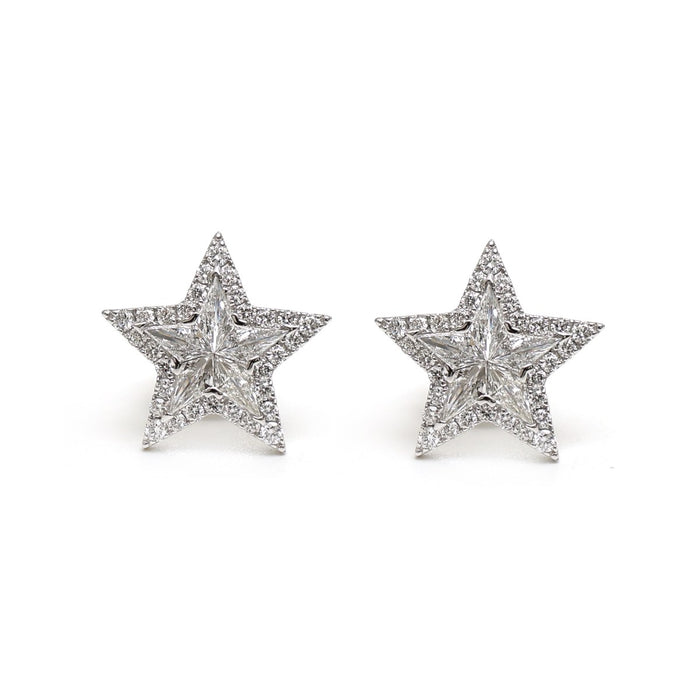 Natural Diamond Star 18K White Gold Stud Earrings