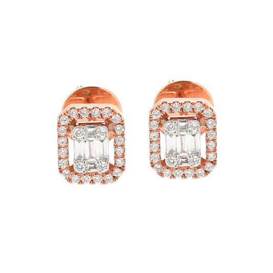 Natural Diamond18K  Halo Stud Earrings Rose Gold