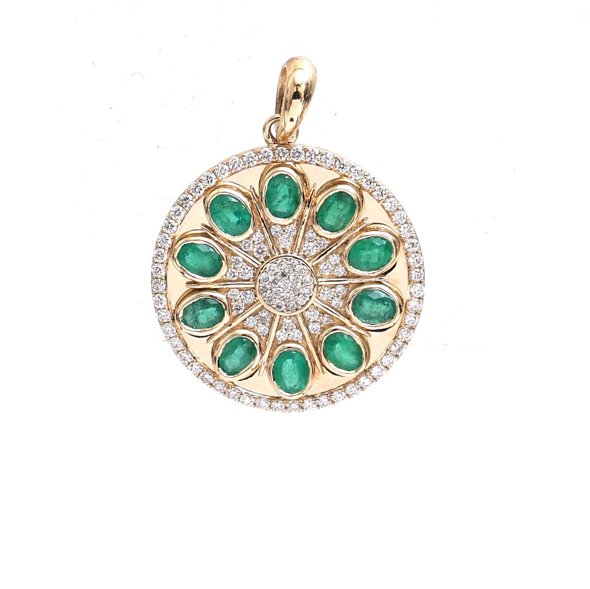 Sunburst Emerald Cluster 14K (18K Custom) Yellow Gold Pendant Necklace
