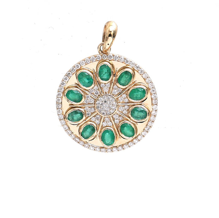 Sunburst Emerald Cluster 14K (18K Custom) Yellow Gold Pendant Necklace