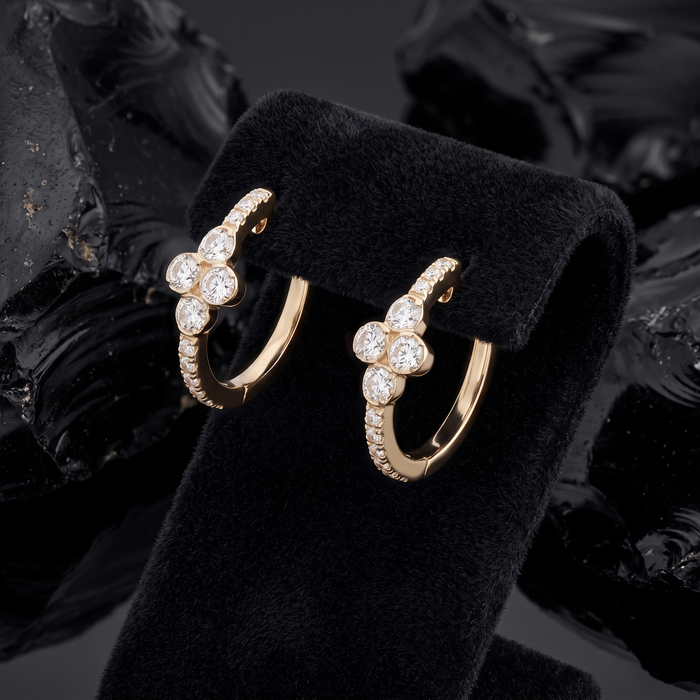 Petite Clover Diamond Huggie Hoop Earrings in 14K Yellow Gold