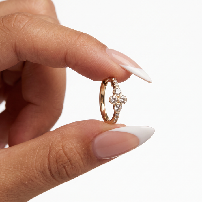 Petite Clover Diamond Huggie Hoop Earrings in 14K Yellow Gold